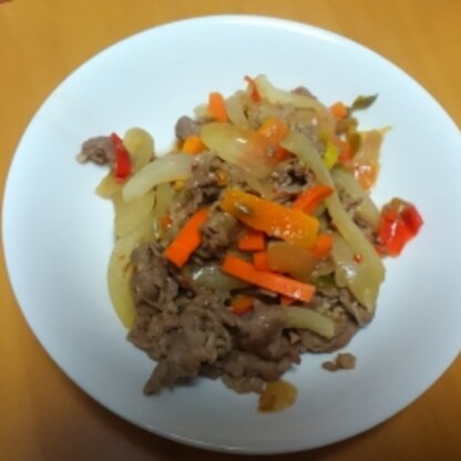 微妙に余っていた、冷凍ピーマン&パプリカも加えて作ってみましたぁ～♪ヤバいぃ～(*^^*)ご飯が…美味すぎぃ～♪多めでしたが、パクパクっと食べちゃいましたぁ～♪